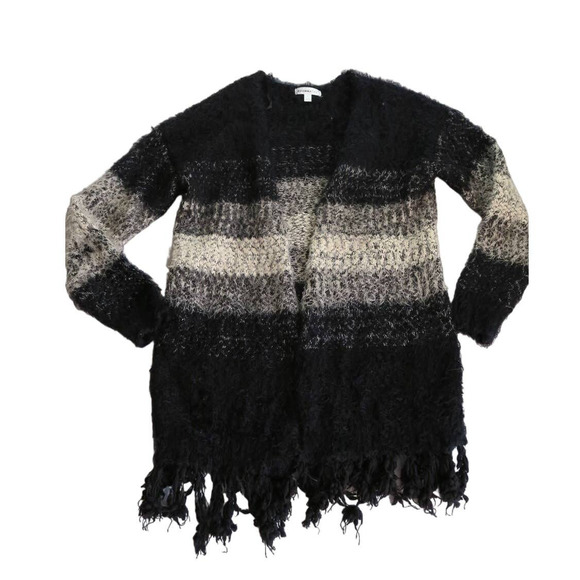 Roommates Women's Striped Nubby Fuzzy Knit Tassel Hem Cardigan Sweater. Size L‎ - Picture 1 of 8